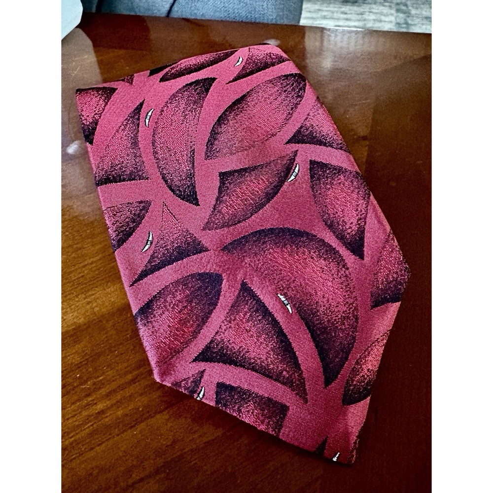 Vintage Mario Valentino Men's Silk Necktie Red Geometric Retro 80s 90s